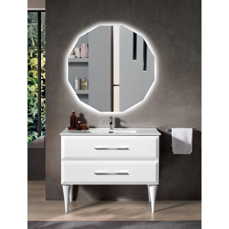 foto del prodotto bluelife mobile bagno moderno 100 cm bianco opaco 2 cassetti lavabo cleide