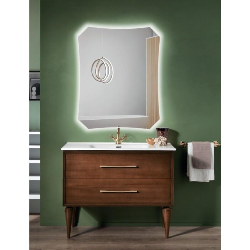 foto del prodotto bluelife mobile bagno moderno 100 cm noce chiaro 2 cassetti lavabo classic