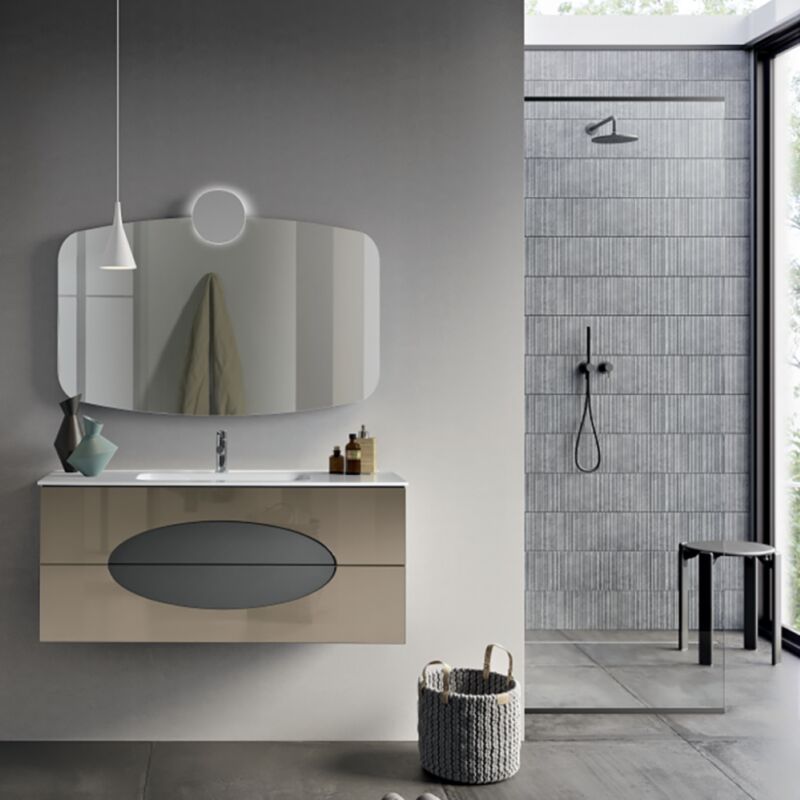 foto del prodotto bluelife mobile bagno sospeso base 120 lia antracite con inserti in vetro specchio bronzo e lavabo
