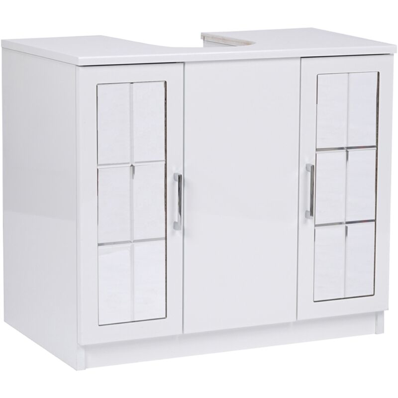 foto del prodotto bluelife mobile copricolonna sottolavabo 2 ante specchio bianco lucido
