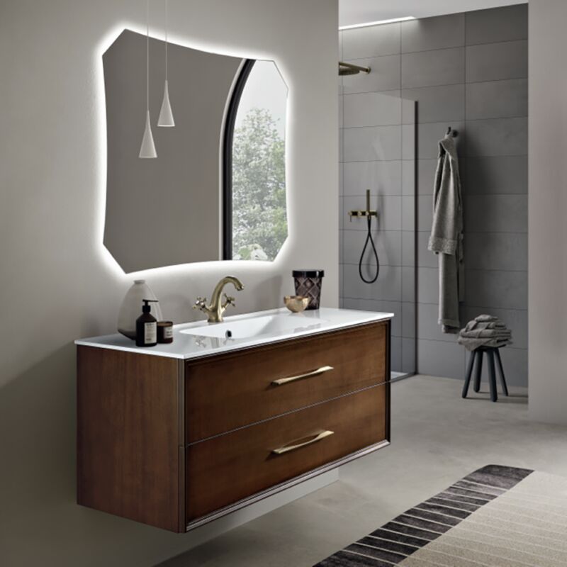 foto del prodotto bluelife mobile da bagno sospeso moderno base 100 classic con 2 cassetti e lavabo, noce chiaro