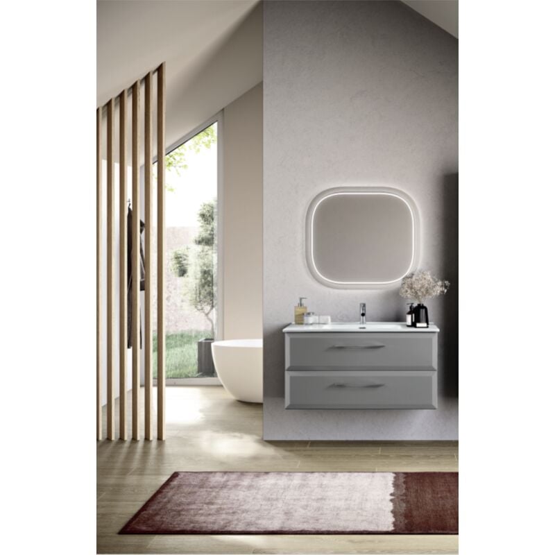 foto del prodotto bluelife - mobile da bagno sospeso moderno base 100 cleide con 2 cassetti e lavabo, grigio perla