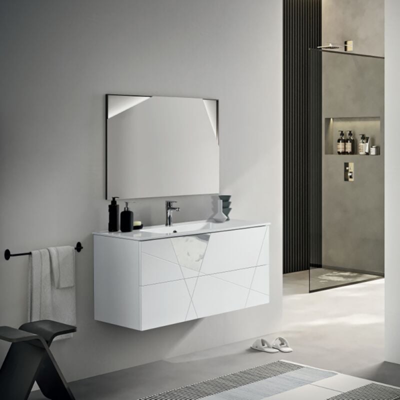 foto del prodotto bluelife - mobile da bagno sospeso moderno base 100 crizia con lavabo, bianco opaco