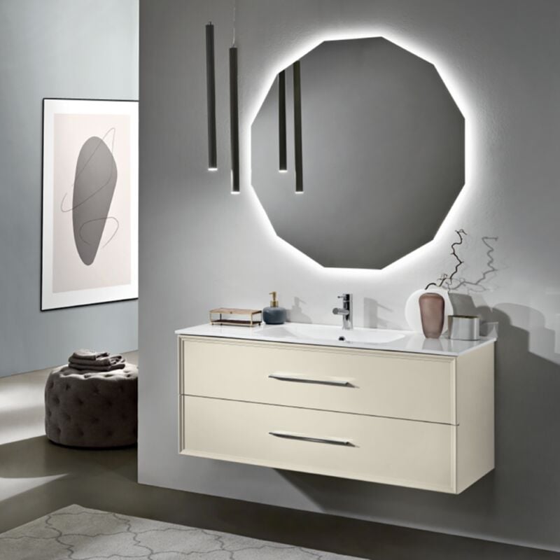 foto del prodotto bluelife mobile da bagno sospeso moderno base 120 classic con 2 cassetti e lavabo, avorio opaco