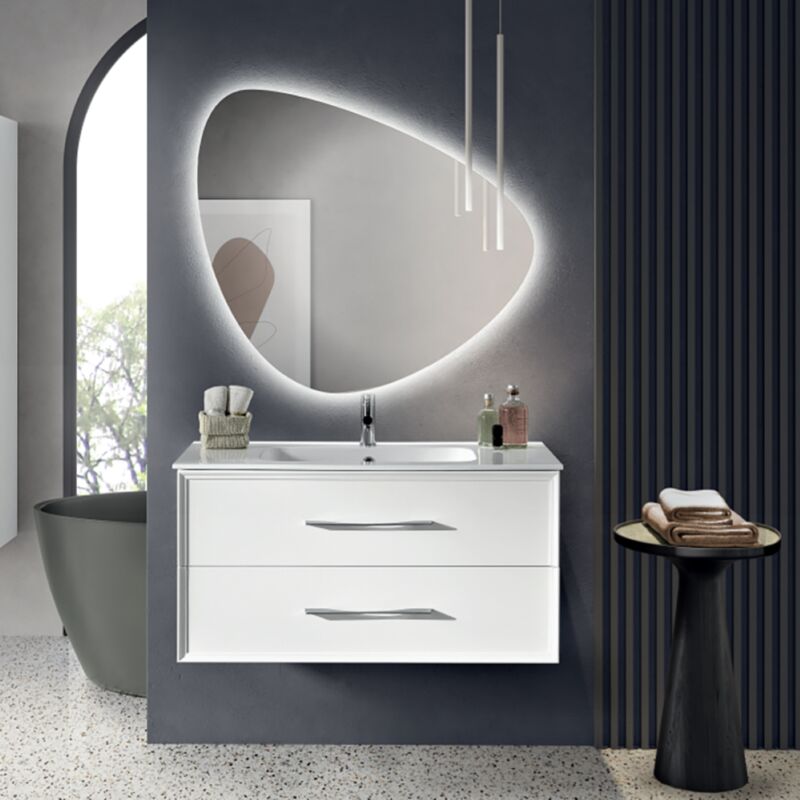 foto del prodotto bluelife mobile da bagno sospeso moderno base 120 classic con 2 cassetti e lavabo, bianco opaco