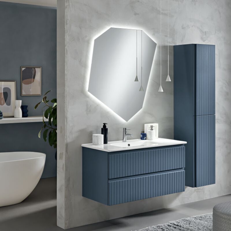 foto del prodotto bluelife mobile da bagno sospeso moderno con base 100 artico con 2 cassetti e lavabo blu