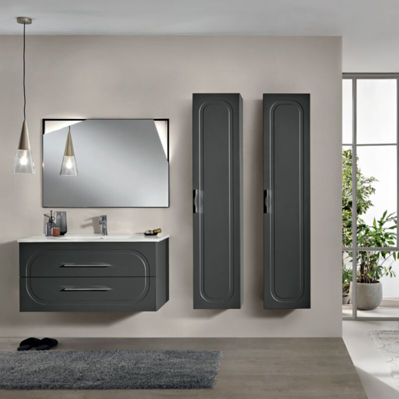 foto del prodotto bluelife mobile da bagno sospeso moderno con base 100 caspio con 2 cassetti e lavabo antracite opaco