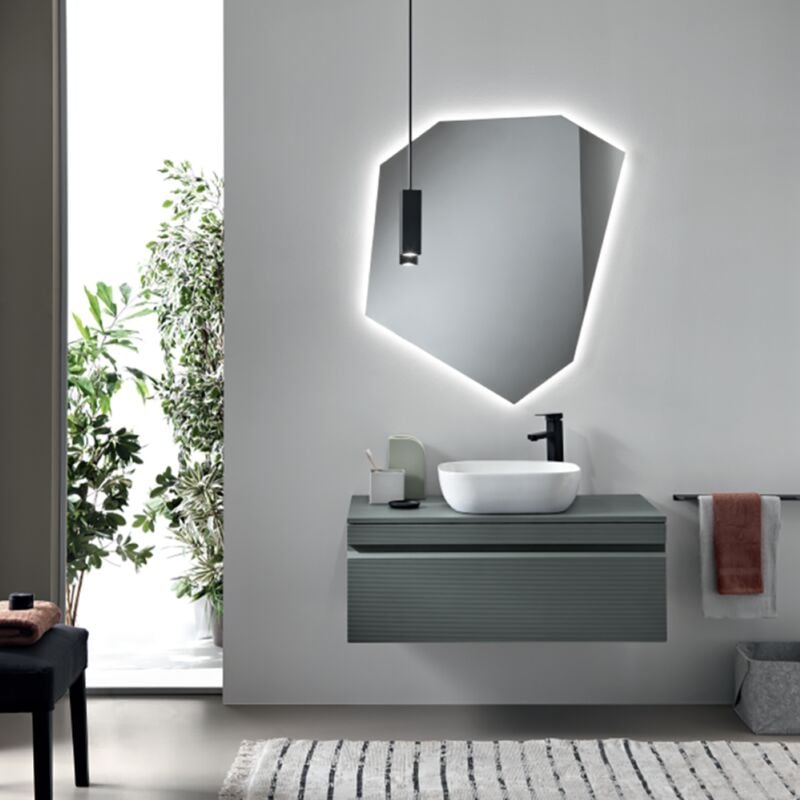 foto del prodotto bluelife mobile da bagno sospeso moderno con base 100 rio con lavabo da appoggio verde alga