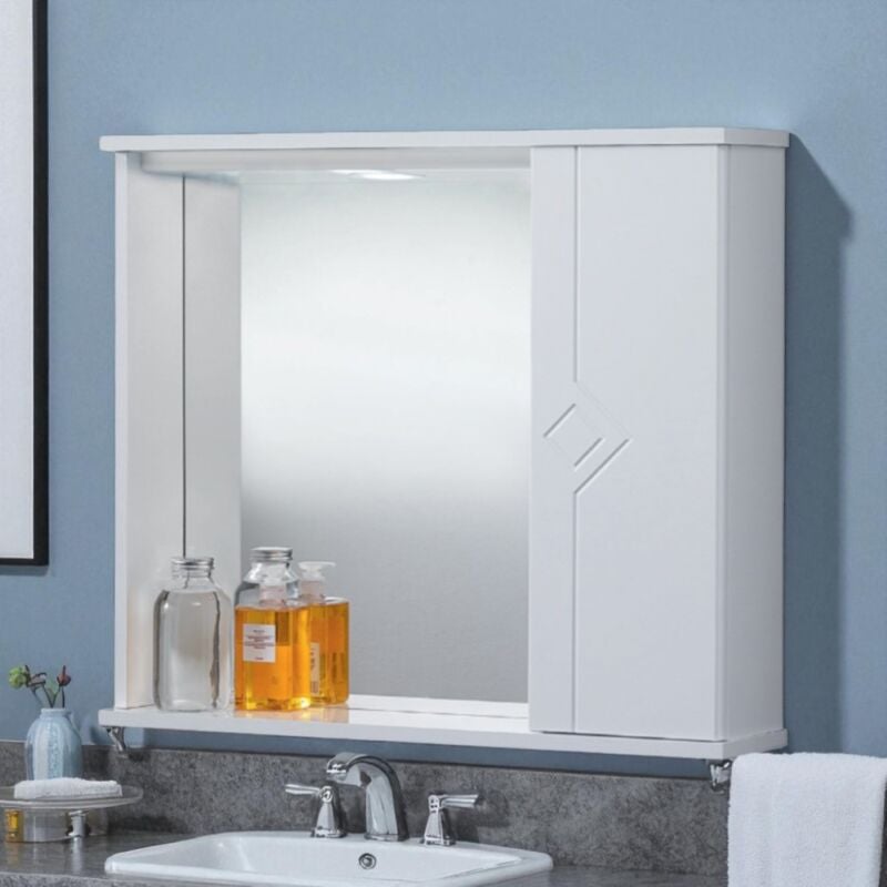 foto del prodotto bluelife - specchiera da bagno nettuno 70 bianco lucido ad 1 anta con luce led