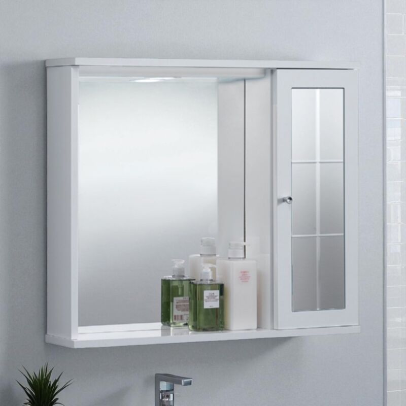foto del prodotto bluelife - specchiera da bagno nettuno 70 bianco lucido con 1 anta a specchio e luce led