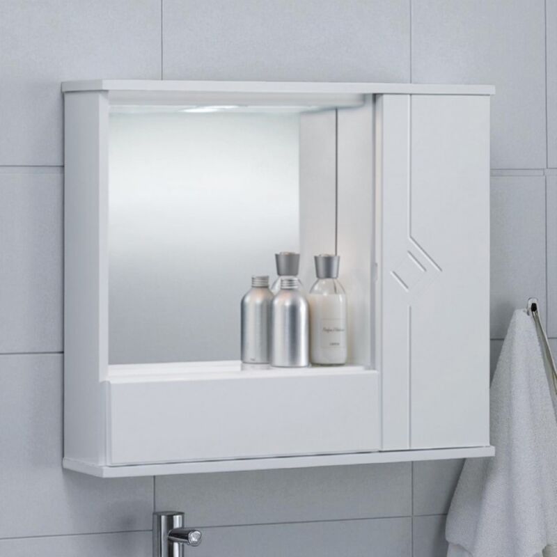 foto del prodotto bluelife - specchiera mobile contenitore da bagno giove 60 bianco lucido a 1 anta e luce led