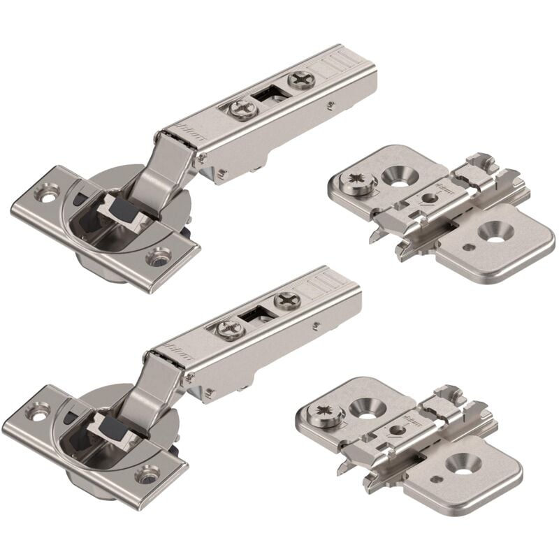 foto del prodotto blum clip top blumotion 2 cerniere per mobili a 110 , dritte con molla, viti, arresto angolare clip blu, piastra di montaggio a croce eccentrica,