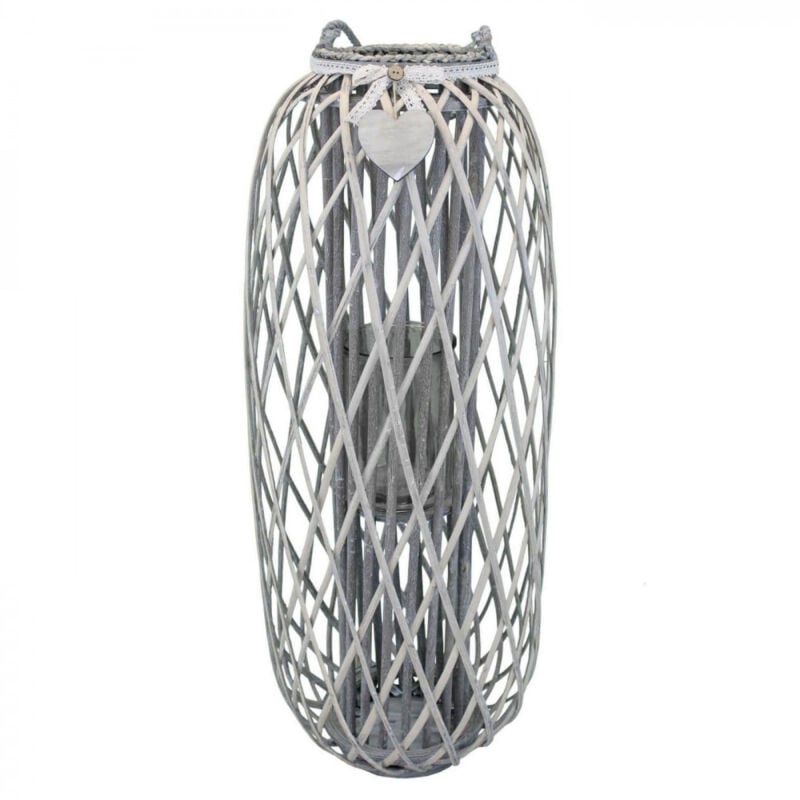 foto del prodotto bob gardens lanterna in vimini rotonda in vimini,vetro cm 40x40x106 brad colore grigio
