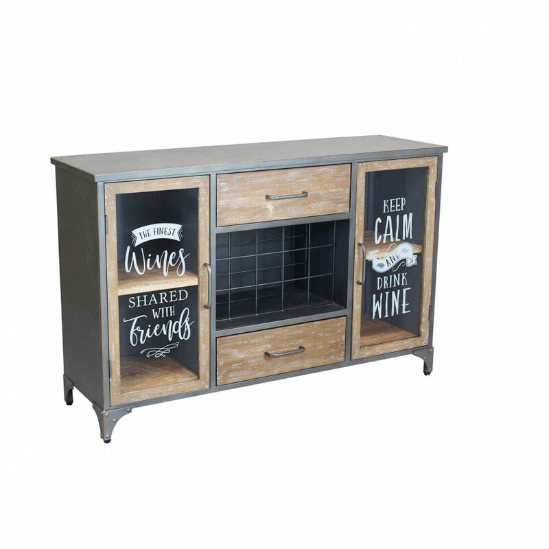 foto del prodotto bob gardens madia industrial con portabottiglie in acciaio,legno cm 124x39,5x80 grenville