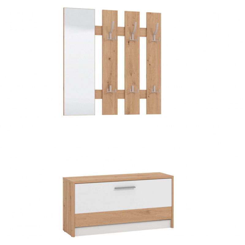 foto del prodotto bob gardens mobile ingresso appendiabiti moderno con specchio e scarpiera cm 91,6 x 28,1 x 202 h woodwave colore bianco