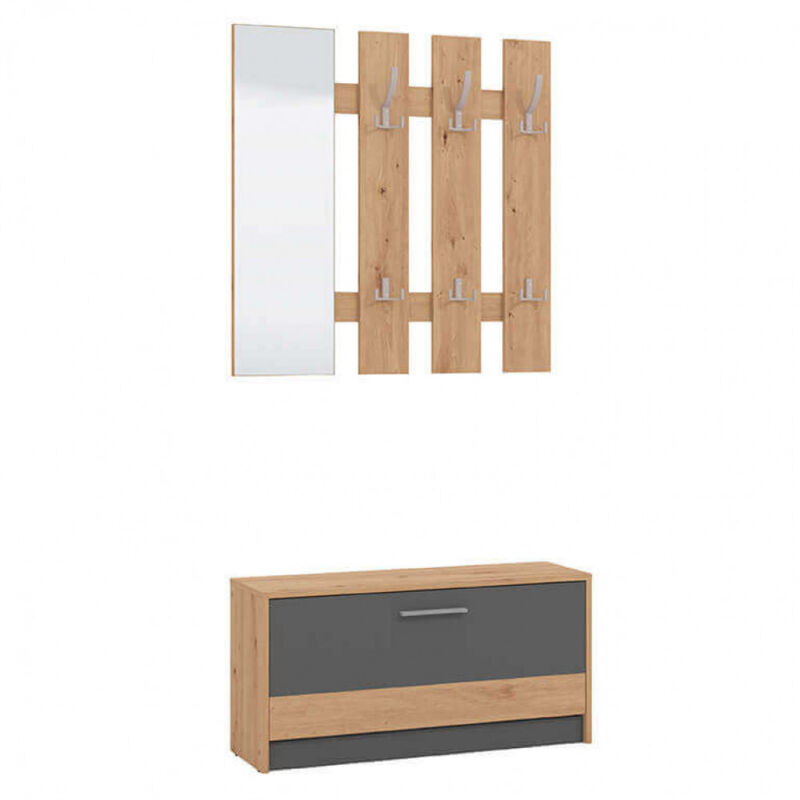 foto del prodotto bob gardens mobile ingresso appendiabiti moderno con specchio e scarpiera cm 91,6 x 28,1 x 202 h woodwave colore grigio scuro