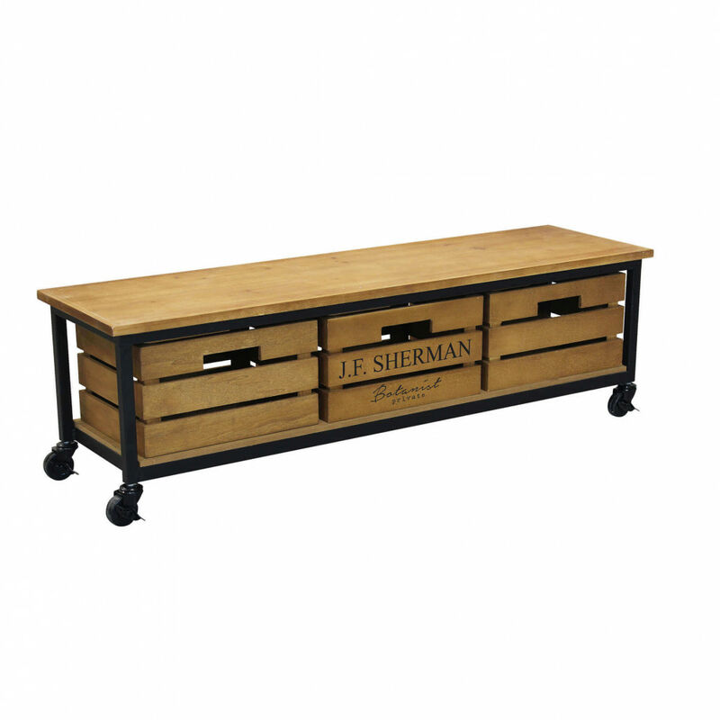 foto del prodotto bob gardens porta tv industrial in acciaio,legno cm 110x30x33 bill