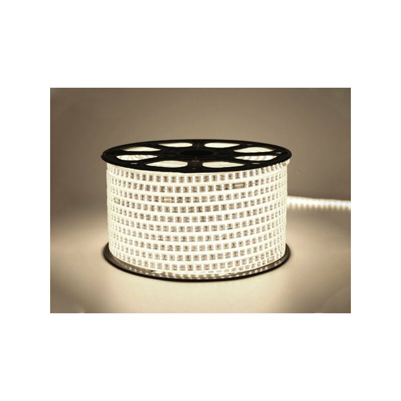 foto del prodotto bobina 100m striscia led 220v bianco freddo 6500k ip65 passo 12mm 12w m 1300lm w tagliabile 20cm doppia fila 120 smd 2835 m