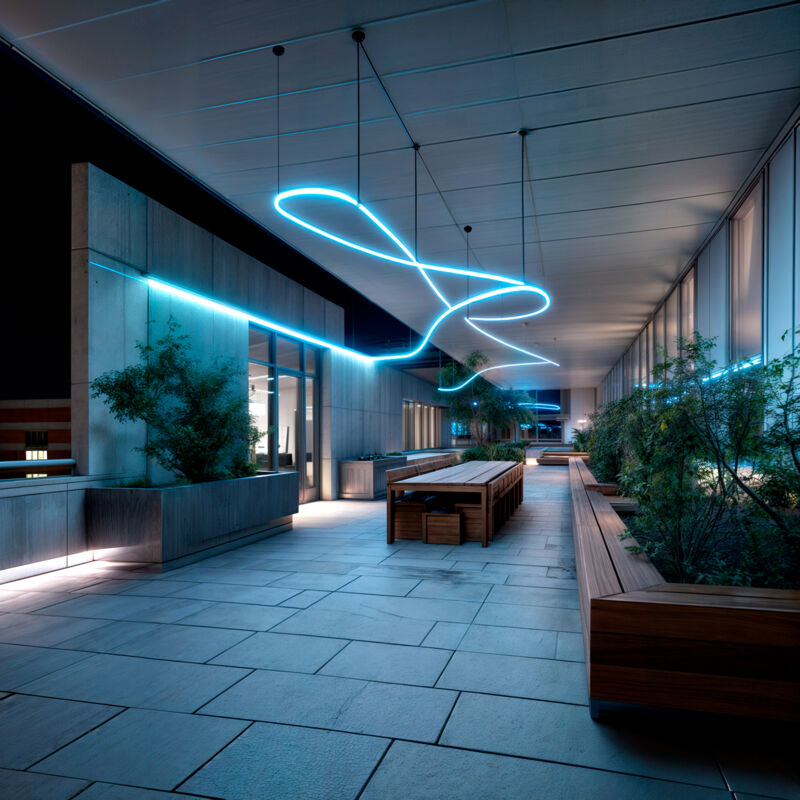 foto del prodotto bobina 50m striscia led neon regolabile 220v blu semicircolare 180 7.5w m ip67 taglio 100cm blu