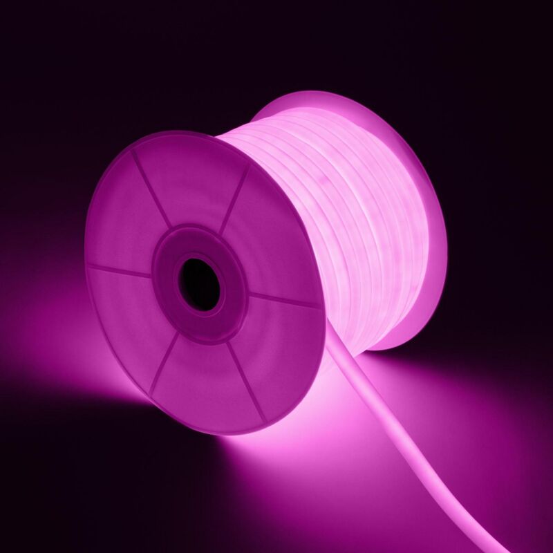 foto del prodotto bobina 50m striscia led neon regolabile 220v rosa circolare 360 9w m ip67 taglio 100cm rosa
