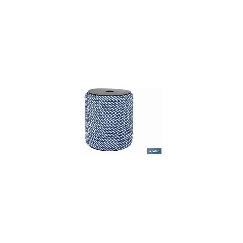 foto del prodotto bobina di corda intrecciata elicoidale. 16mm 100 mt bianco blu
