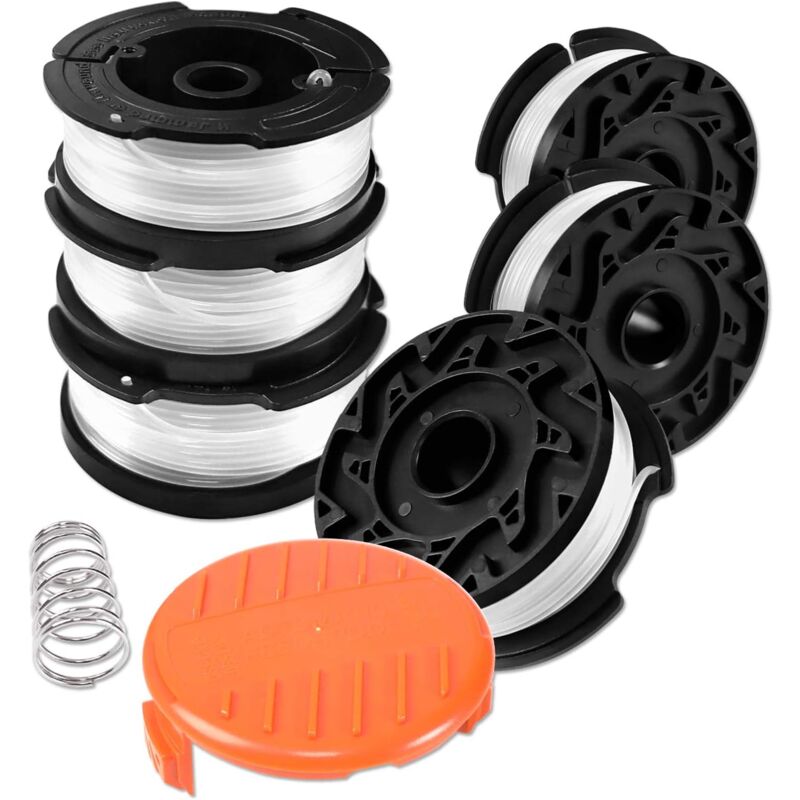 foto del prodotto bobina di filo per decespugliatore black and decker, confezione da 6 bobine di filo per decespugliatore con 1 copri bobina e 1 molla