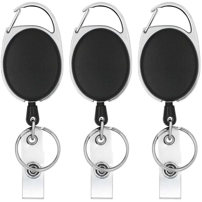 foto del prodotto bobina porta badge retrattile, 3 pezzi, porta badge con moschettone resistente, 70 cm con molla rinforzata per tessere identificative con