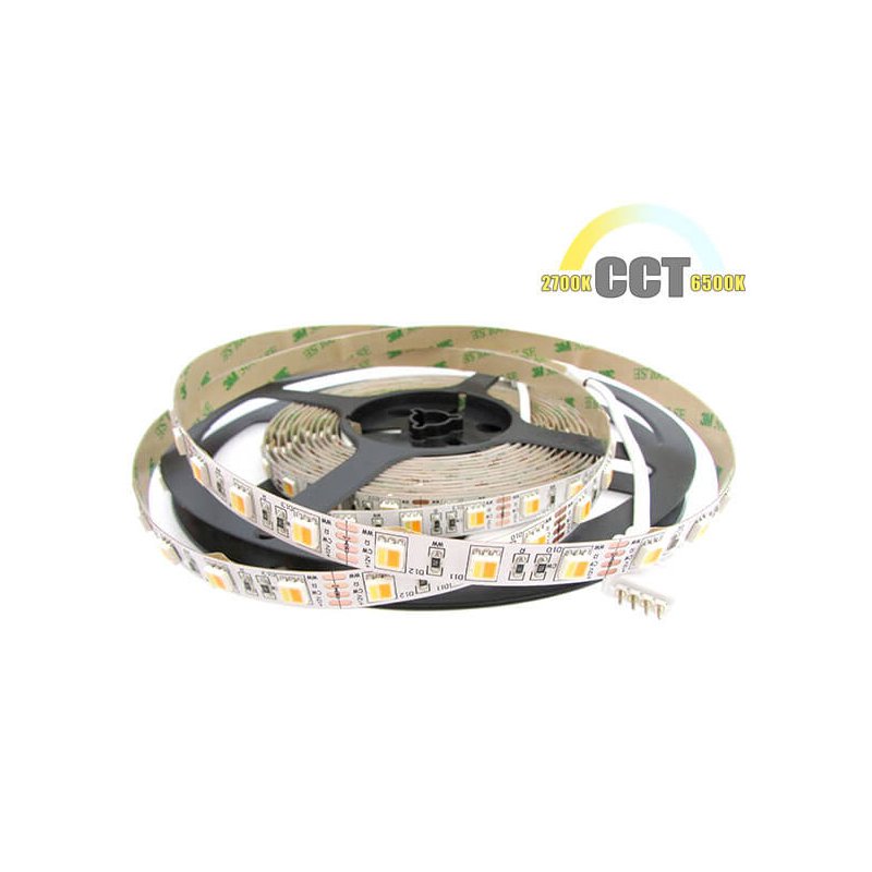 foto del prodotto bobina striscia striscia strip led cct 300 smd 5050 wwr 12v bianco caldo neutro freddo tutto in uno da 2700k a 10000k 5 metri ip20