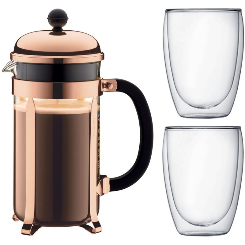 foto del prodotto bodum chambord set di caffettiera a pistone rame 1 l e pavina vetro 2 pezzi 0,35 l