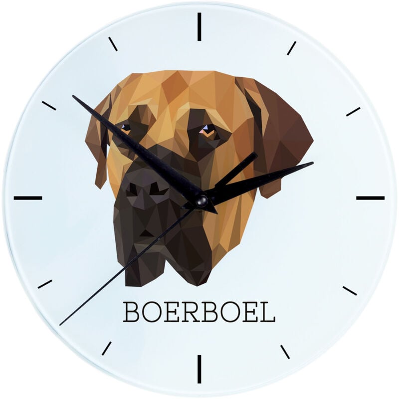 foto del prodotto boerboel, mastino sudafricano orologio da parete geometrico con foto e iscrizione di art dog