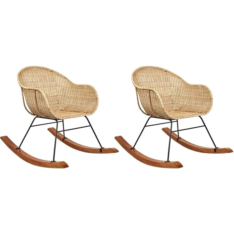 foto del prodotto boho lounge set di 2 sedie a dondolo in rattan a media resistenza alle intemperie per interni e per esterni, naturale lavinio