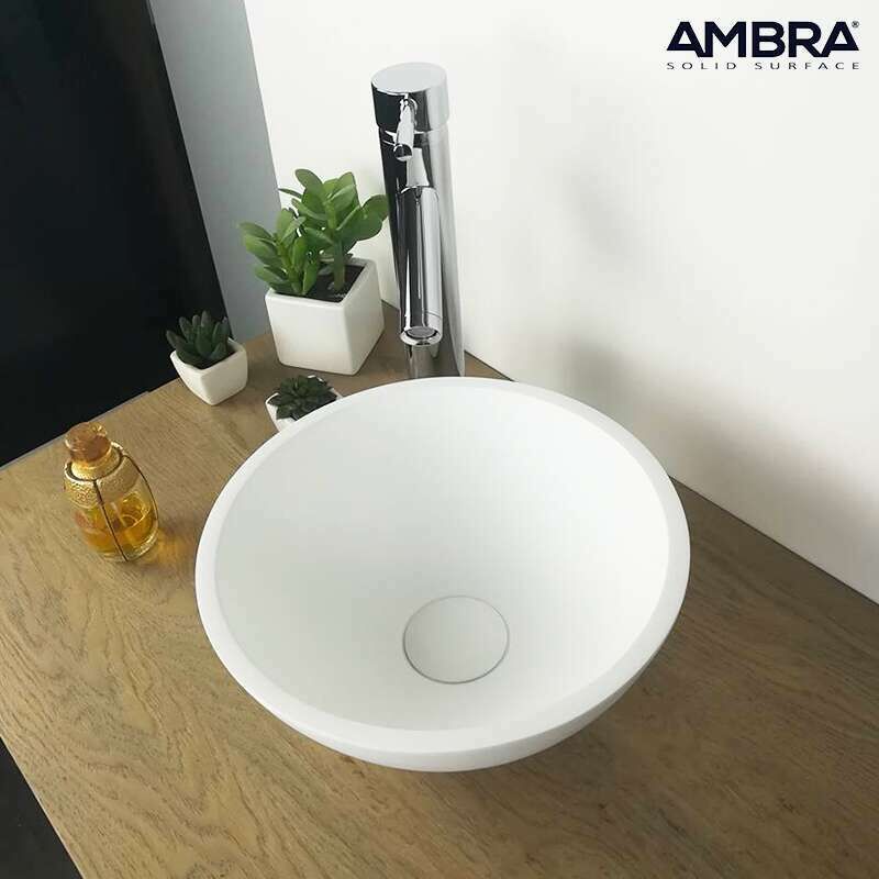 foto del prodotto bol a lavabo da appoggio rotondo da 30 cm in solid surface design contemporaneo per il bagno