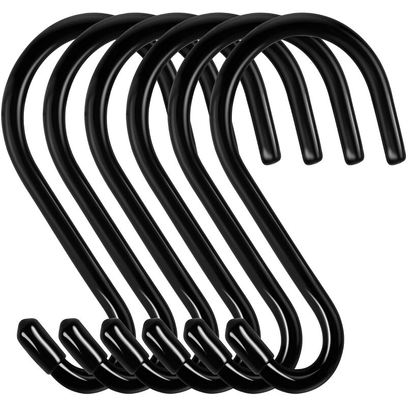 foto del prodotto bolatus 6 ganci grandi a s, da 15 cm, in acciaio inox, con portata fino a 30 kg, di colore nero, per cucina, bagno, camera da letto, ufficio