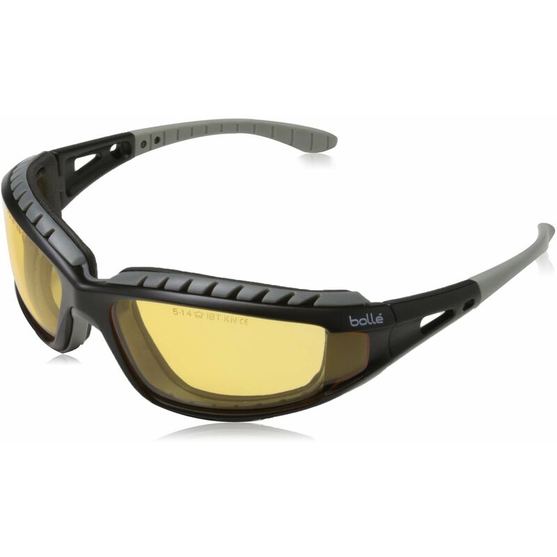foto del prodotto bolle tracpsj occhiali con montatura in nylon, lenti anti graffio e antinebbia, nero giallo