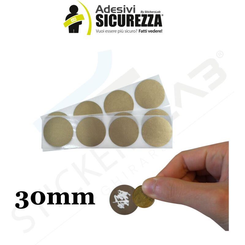 foto del prodotto bollini scratch off modello gratta e vinci adesivi a cerchio in vari colori modello cerchio oro 30mm, numero pezzi 100 pcs.