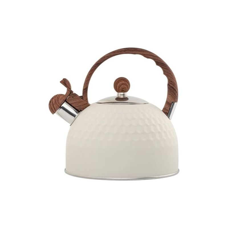 foto del prodotto bollitore a fischio in acciaio inossidabile da 2,5 litri, bollitore a fischio per piani cottura a gas a induzione, facile da pulire, bianco