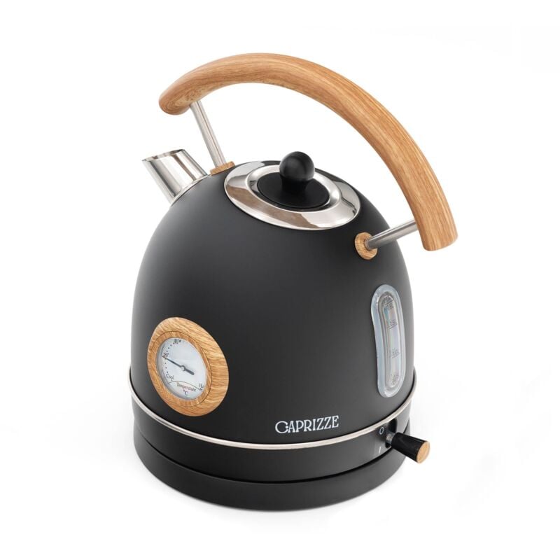 foto del prodotto bollitore d acqua caprizze nara 2200 w in acciaio inox con termometro integrato capacit 1.8 l nero opaco e effetto legno