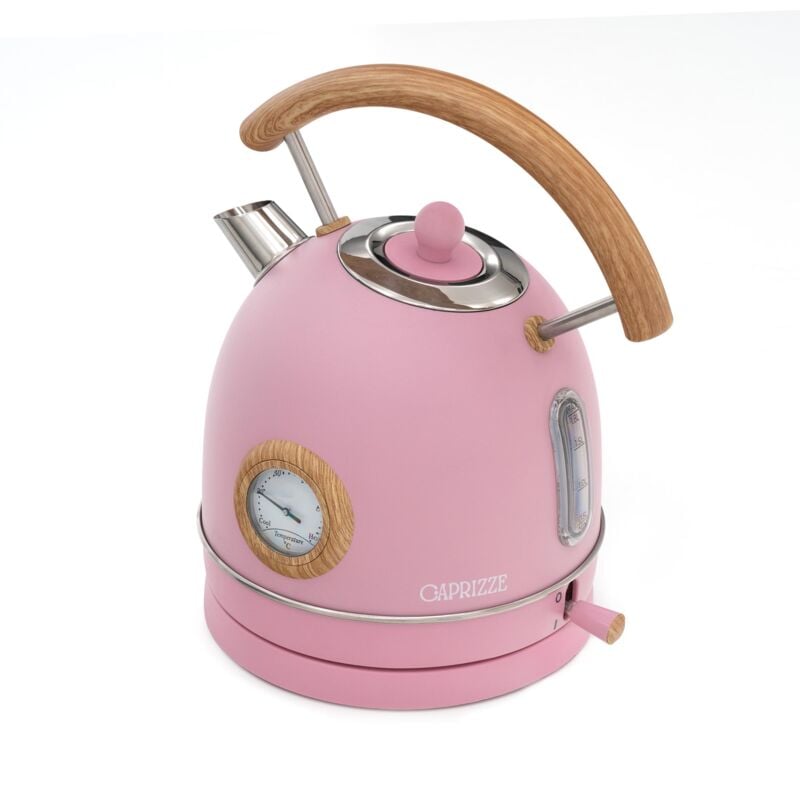 foto del prodotto bollitore d acqua caprizze nara 2200 w in acciaio inox con termometro integrato capacit 1.8 l rosa opaco e effetto legno