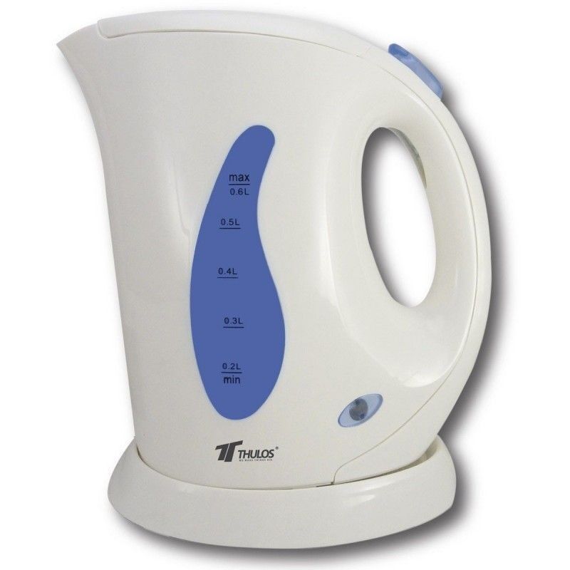foto del prodotto bollitore elettrico bianco 0,6 litri 600w, senza fili, resistenza in acciaio inossidabile.
