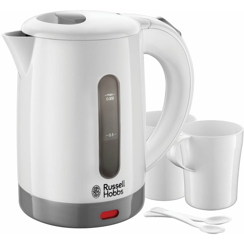 foto del prodotto bollitore elettrico piccolo bollitore da viaggio da 0,85 l con regolazione della tensione per tutto il mondo 1000 w 2 tazze e 2 cucchiaini,