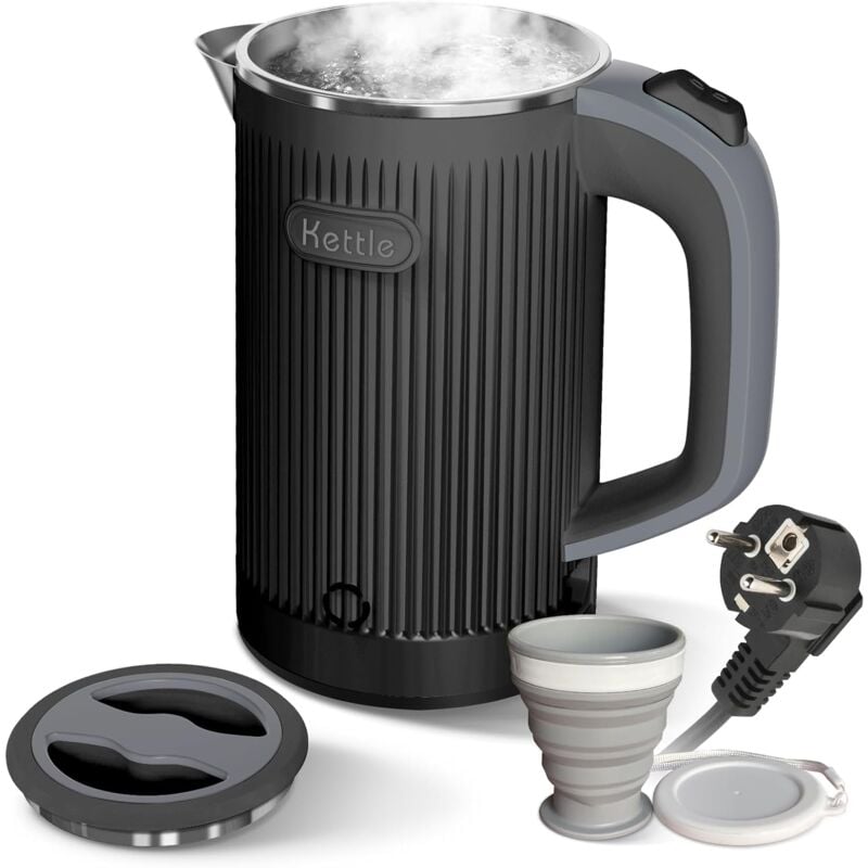 foto del prodotto bollitore elettrico portatile con tazza pieghevole, bollitore elettrico da viaggio da 800 ml, bollitore piccolo in acciaio inossidabile silenzioso,