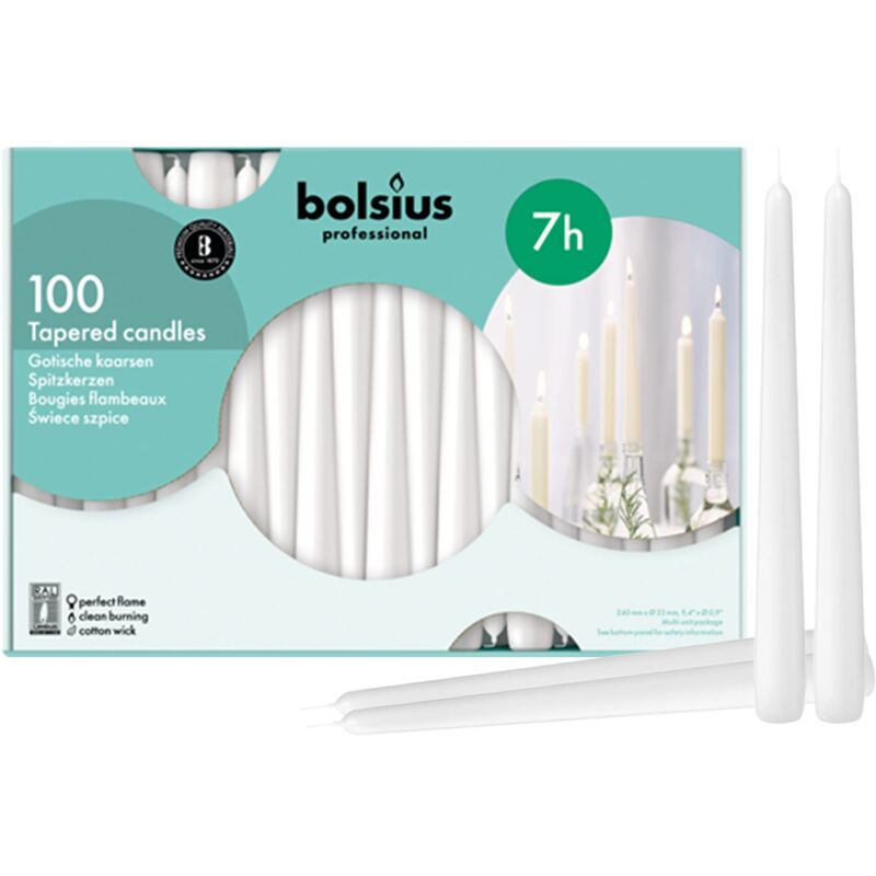 foto del prodotto bolsius basiche per decorazione, cera, bianco, dimensione candela singola h 24cm 2.3cm, 100 unit 