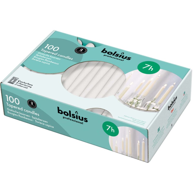 foto del prodotto bolsius szpica 240 23 candele da tavolo 100 pezzi bianche