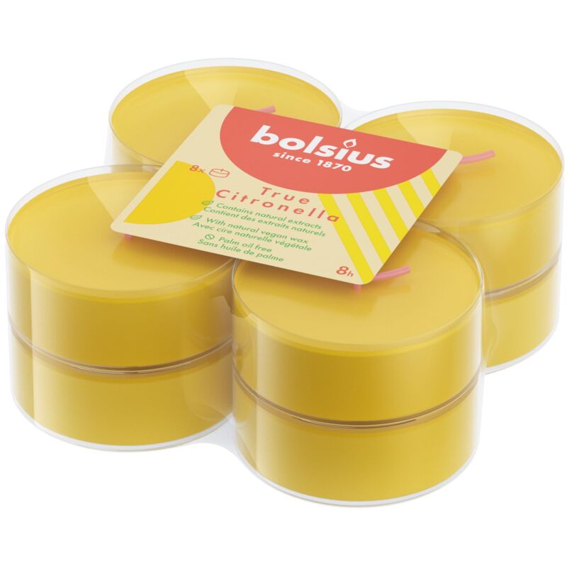 foto del prodotto bolsius true citronella maxi luci profumate citronella 8 pezzi 8 ore di combustione candele per esterni cera naturale con estratti