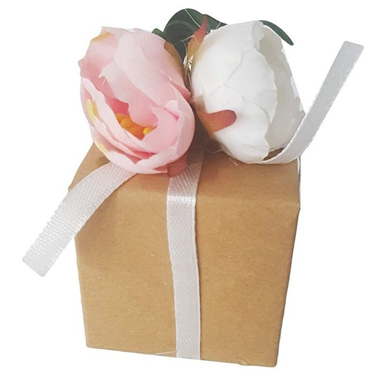 foto del prodotto bomboniera bomboniere 12 pezzi scatola avana fiore cc39927 5x5x5cm confetti trade shop traesio