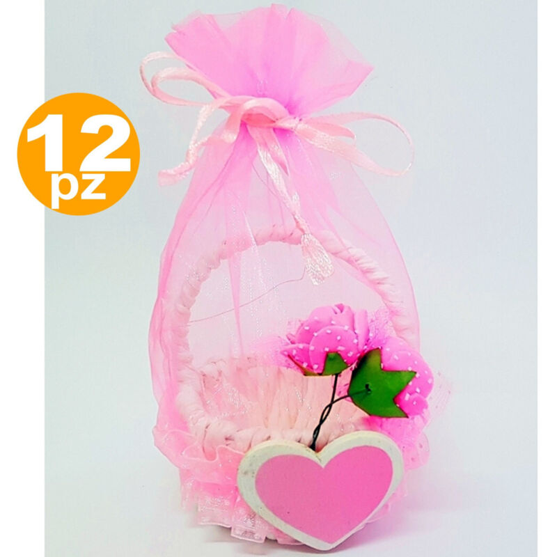 foto del prodotto bomboniera cestino rosa cuore sacchetto organza portaconfetti nascita battesimo trade shop traesio