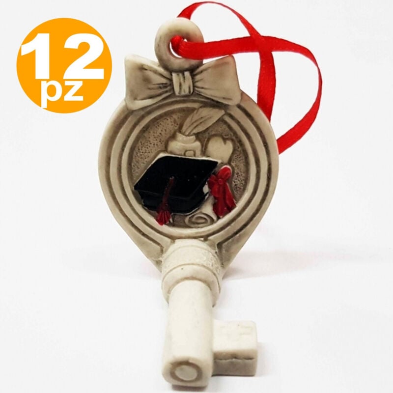 foto del prodotto bomboniera chiave fiocco gancio laurea pergamena fortuna rosso bianco appendino trade shop traesio