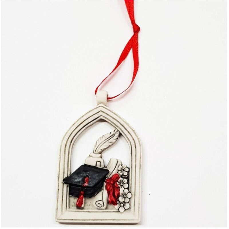 foto del prodotto bomboniera pergamena arco laurea cappello calamaio fortuna rosso bianco appendino trade shop traesio