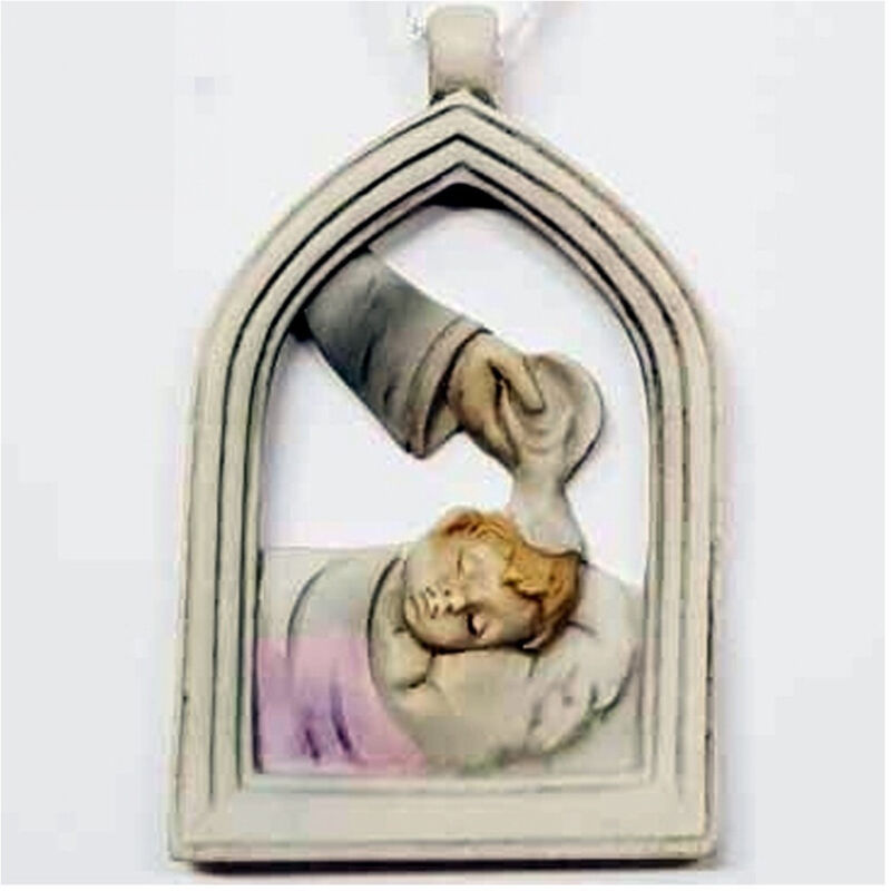 foto del prodotto bomboniere battesimo bambina arco simbolo sacro acqua santa ceramica appendino trade shop traesio
