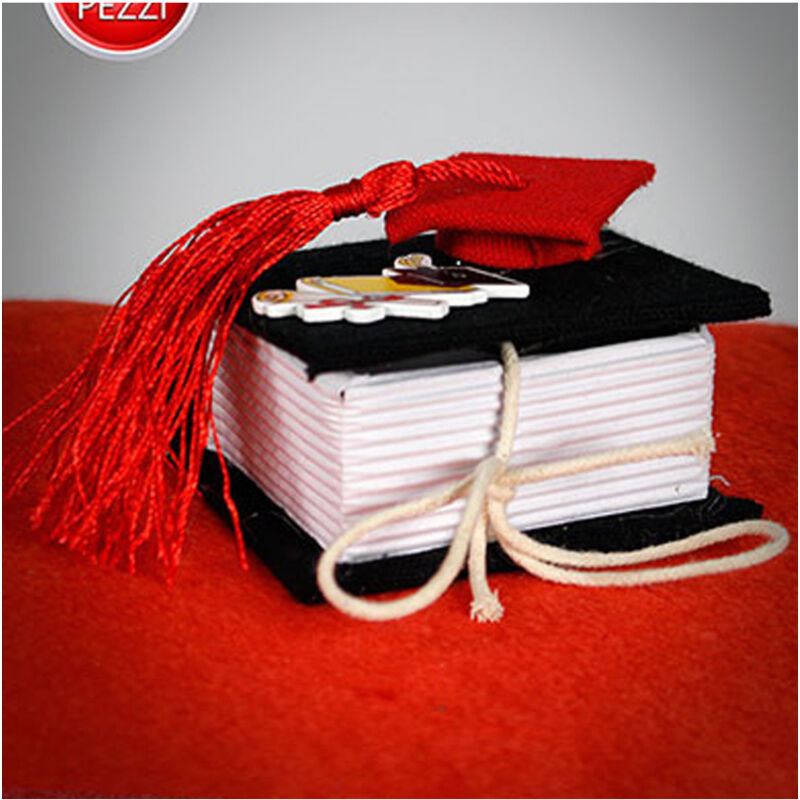 foto del prodotto bomboniere laurea porta confetti libro scatola cofanetto con tocco in tessuto trade shop traesio